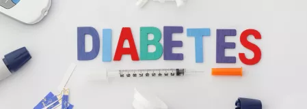 Diabetes als Wort mit verschiedenen Hilfsmitteln