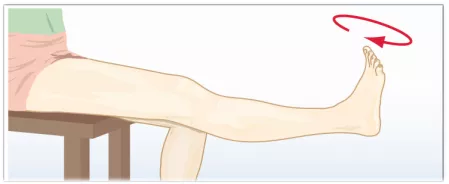 Übung 9: Bein gestreckt anheben, Fuß im Sprunggelenk kreisen lassen (10 x links, 10 x rechts herum)