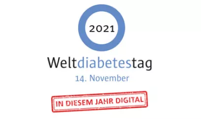 Logo Weltdiabetestag 2021 mit Hinweis zu digitalem Event